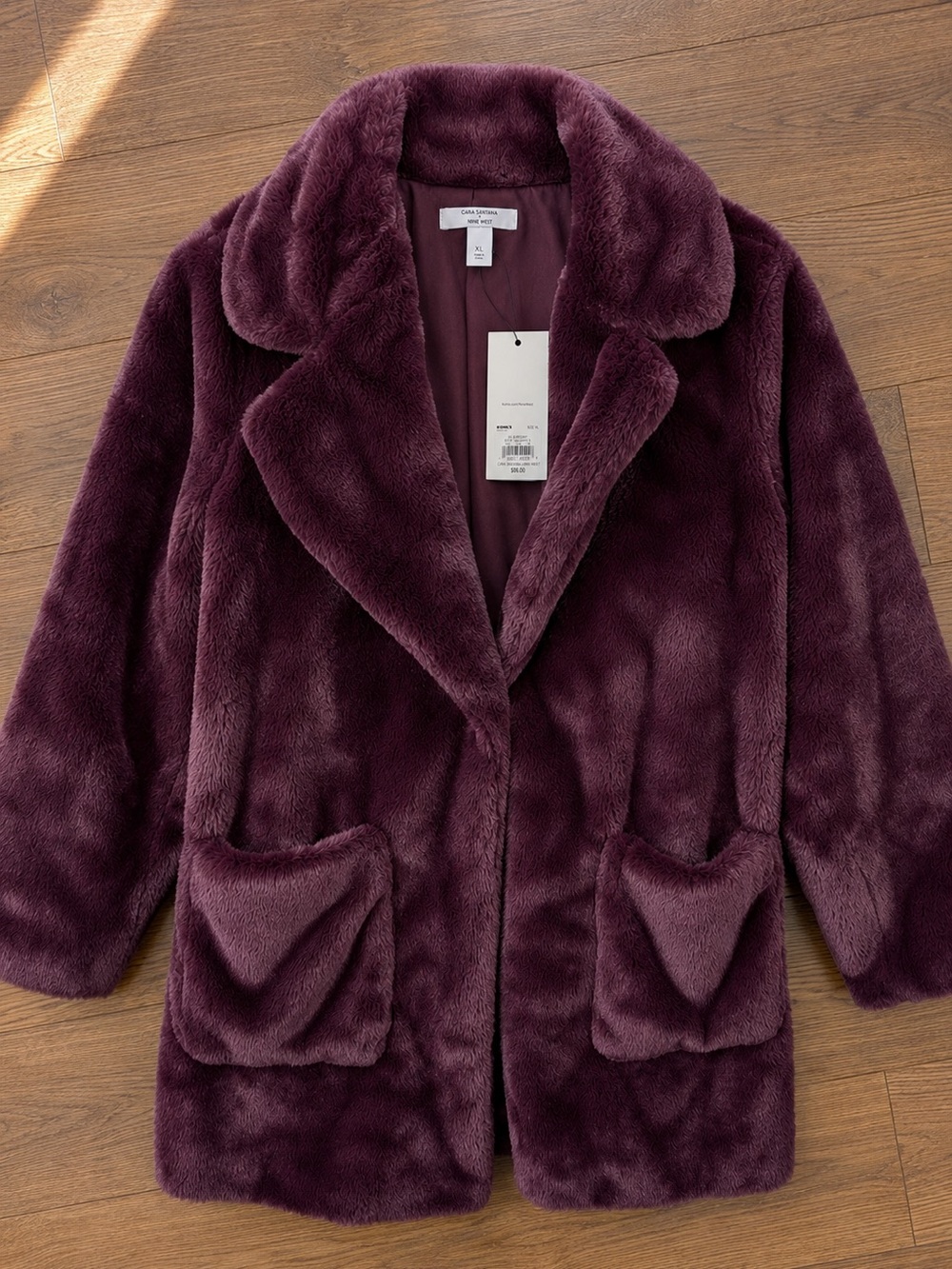 Nine West Plush Faux-Fur Coat in Deep Plum Sz XL